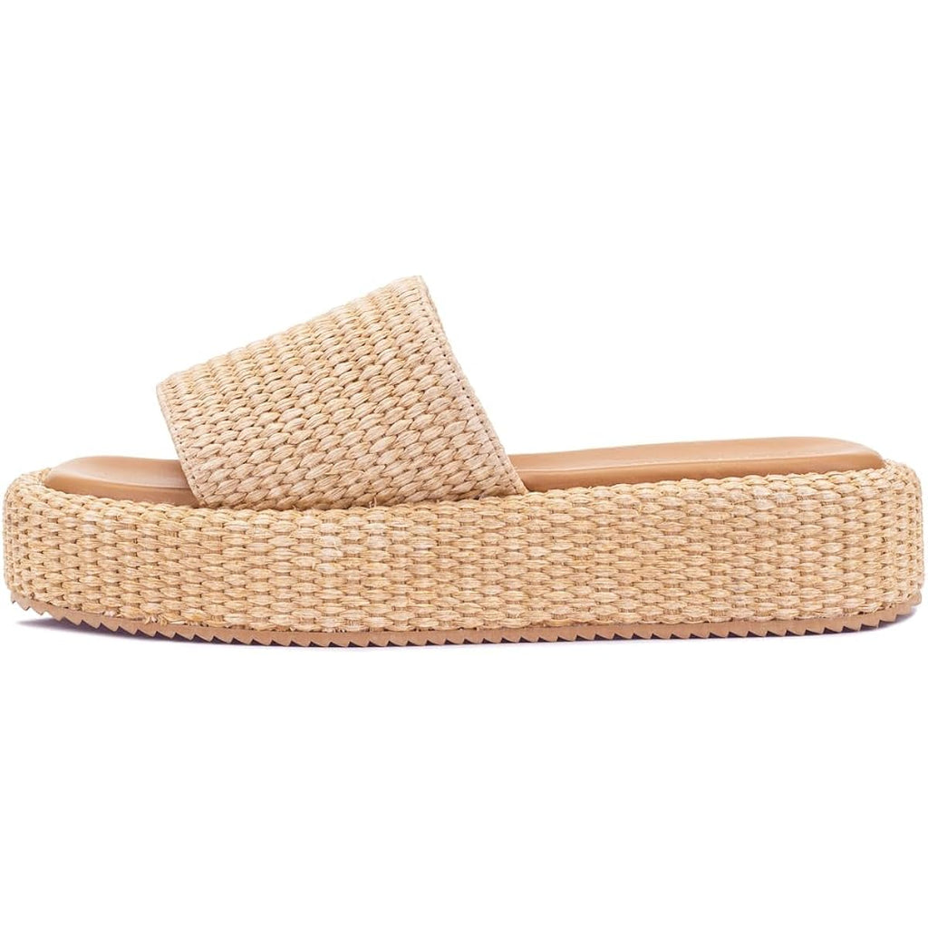 Monrovia Platform Sandals Women Raffia Espadrille Slides, Woven Straw Flatform Beach Sandals Women, Slip On Summer Vacation Shoes, Comfortable Casual Daily Wear