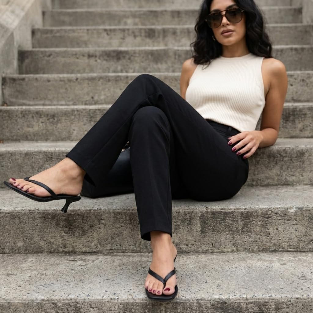 Cushionaire Miami Kitten Heels For Women, Thong Flip Flop Heeled Sandals With Memory Foam, Slip On Dressy Sandal