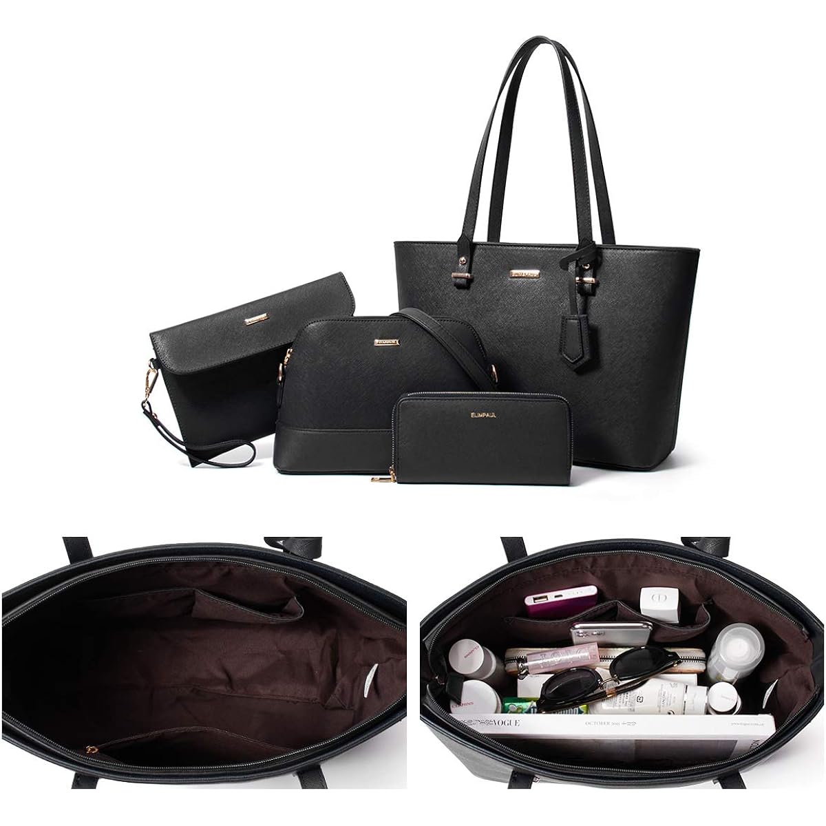 Women Fashion Handbags Wallet Tote Bag Shoulder Bag Top Handle Satchel Purse Set 4Pcs