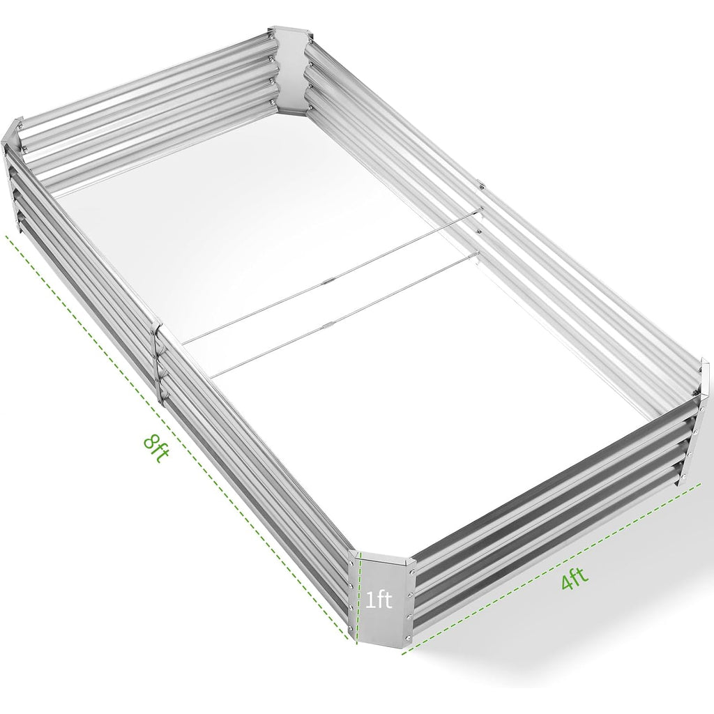 Land Guard 3 Pack 8×4×1Ft Galvanized Metal Raised Garden Bed, Metal Planter Kit Box Outdoor For Deep-Rooted Vegetables, Flowers, Green And Herbs, Silver