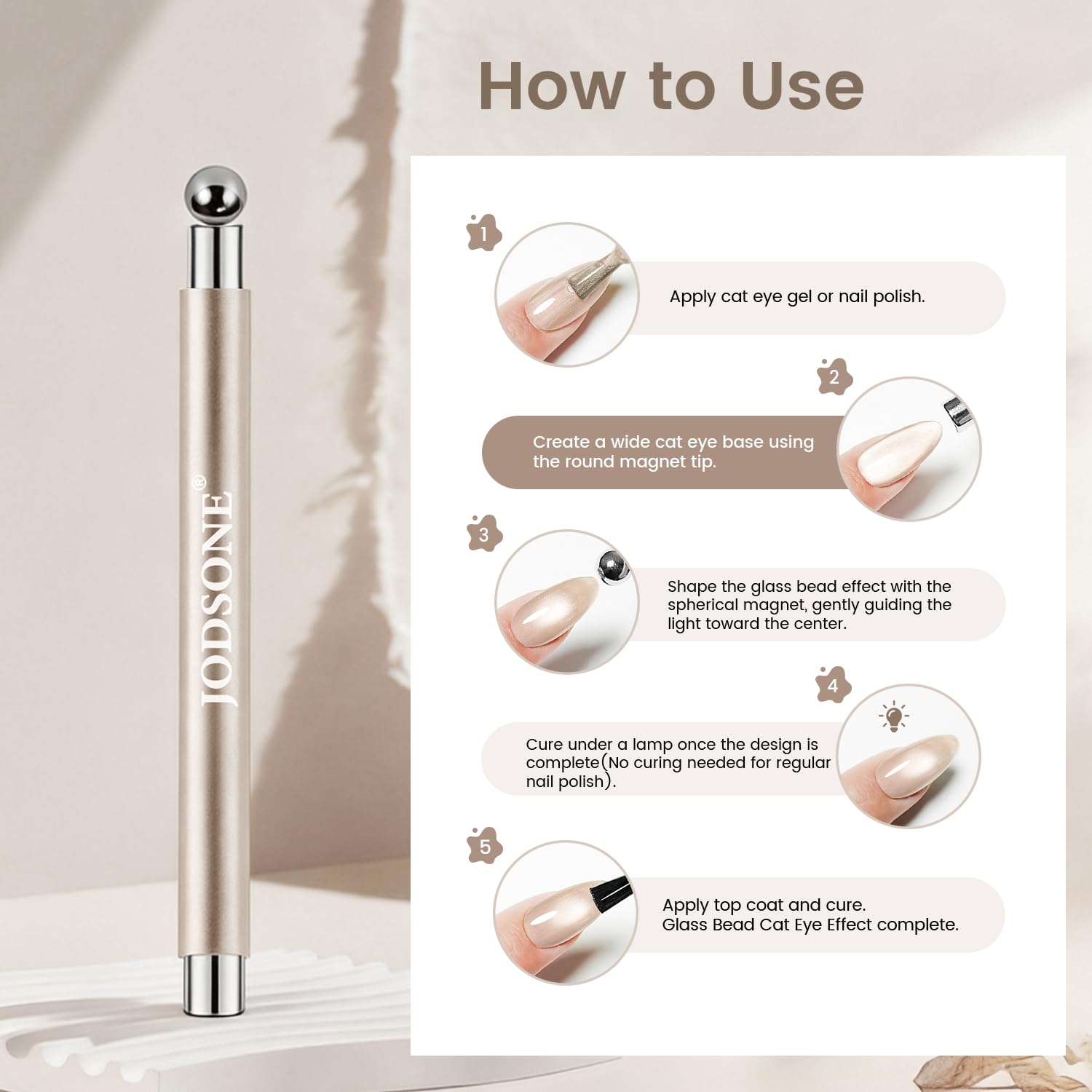 JODSONE 3-in-1 Cat-Eye Magnet Nail Art Tool,Cylindrical & Ball Magnet Pens,Flexible Multi-Effect Magnet for Cat Eye Gel Polish DIY Home Salon(Magnet Only, No Gel Included)