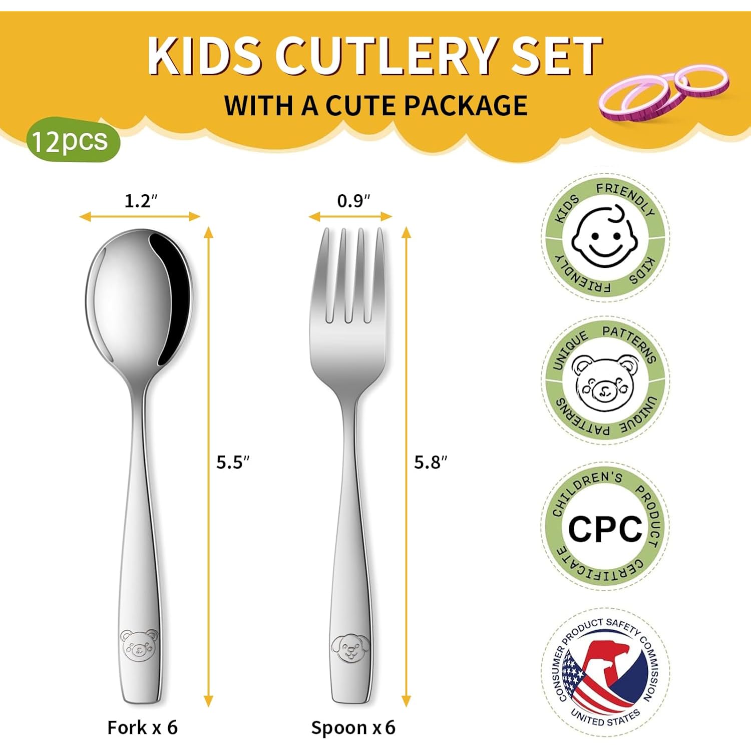 DEHOV Toddler Eating Utensils Set,Set Of 12 Food Grade Stainless Steel Silverware Sets For Kids,Dishwasher Safe Children Small Metal Spoons And Forks Flatware Sets