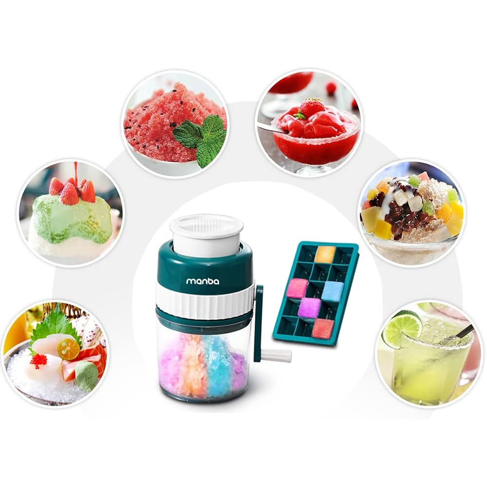 MANBA Ice Shaver and Snow Cone Machine - Premium Portable Ice Crusher and Shaved Ice Machine with Free Ice Cube Trays - BPA Free