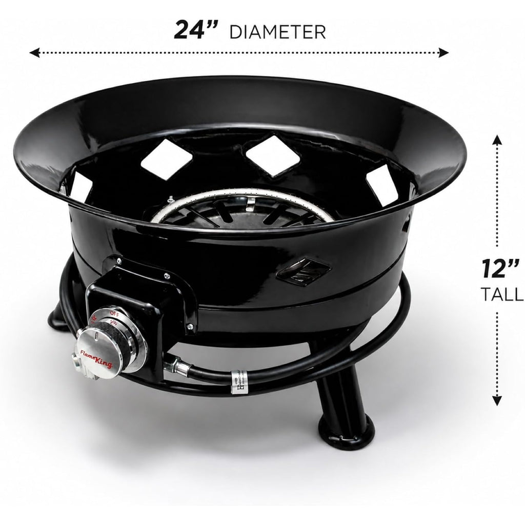 Flame King Smokeless Propane Fire Pit, 24-Inch Portable Firebowl, 58K Btu With Self Igniter, Cover, & Carry Straps For Rv, Camping, & Outdoor Living
