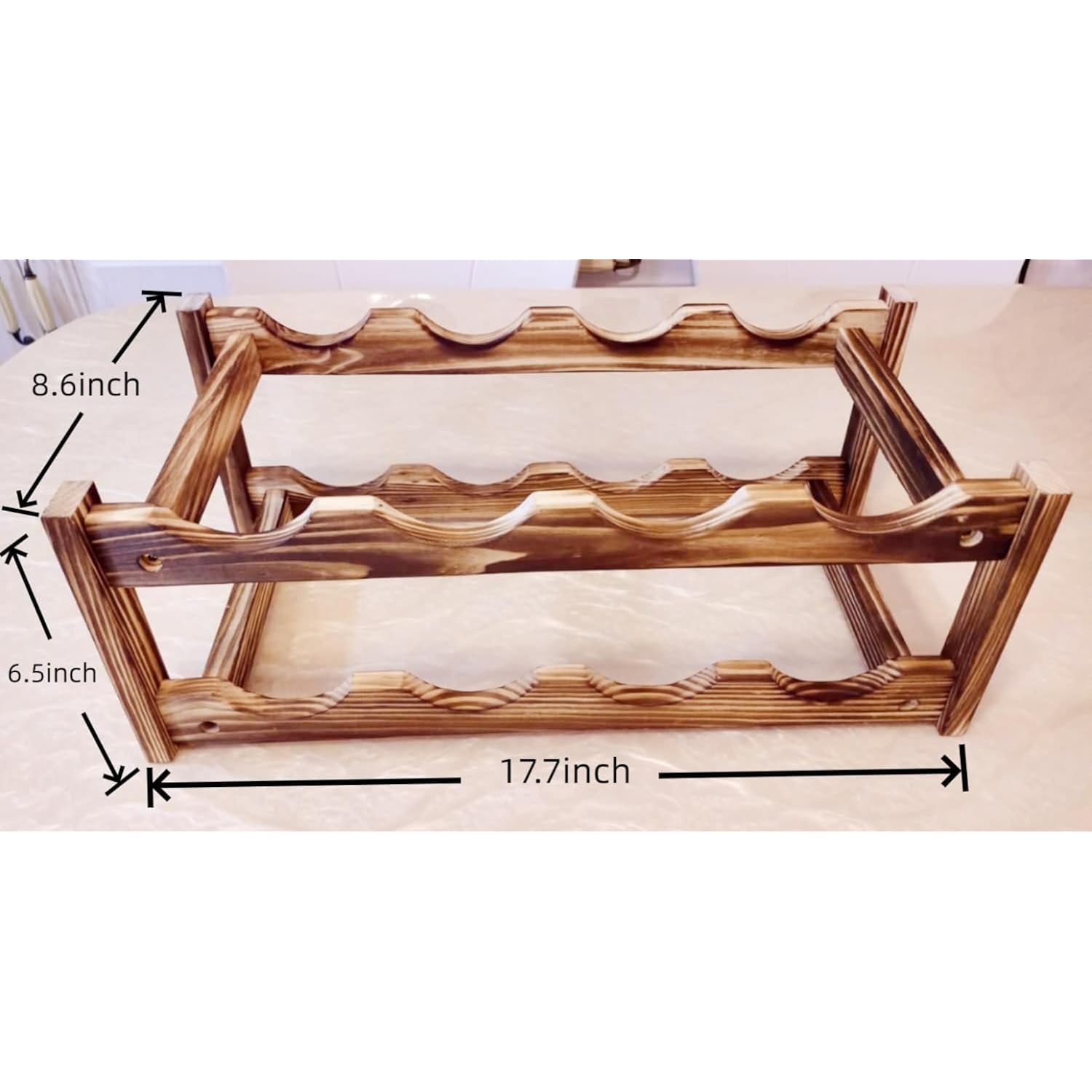 8-Bottle Wood Wine Rack - 2-Tier Countertop Wine Bottle Holder For Kitchen, Bar, Pantry, Dining Room | Small Freestanding Stackable Liquor Storage Organizer, Carbonized Pine