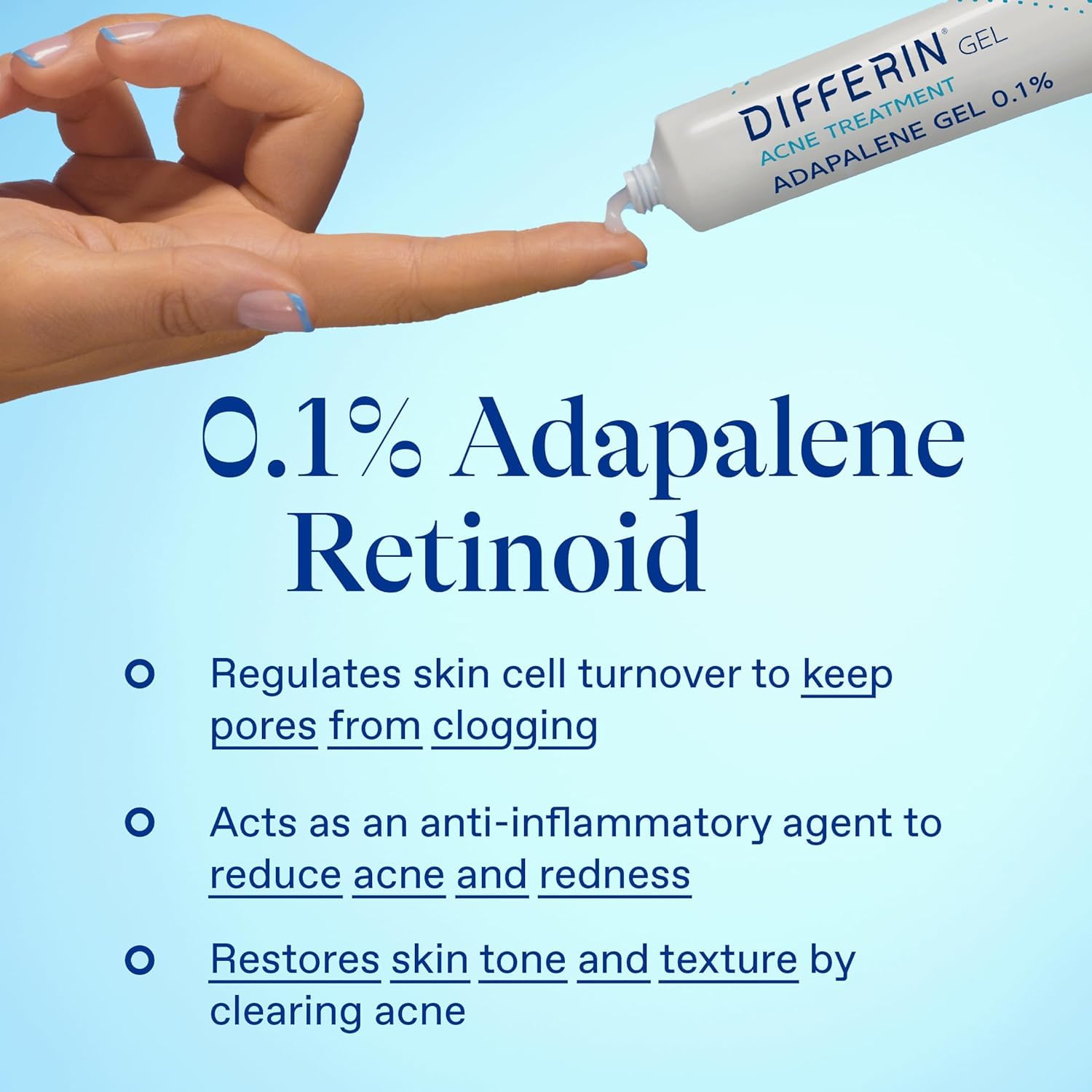 Differin Acne Treatment Gel, 30 Day Supply, Retinoid Treatment For Face With 0.1% Adapalene, Gentle Skin Care For Acne Prone Sensitive Skin, 15G Tube (Packaging May Vary)
