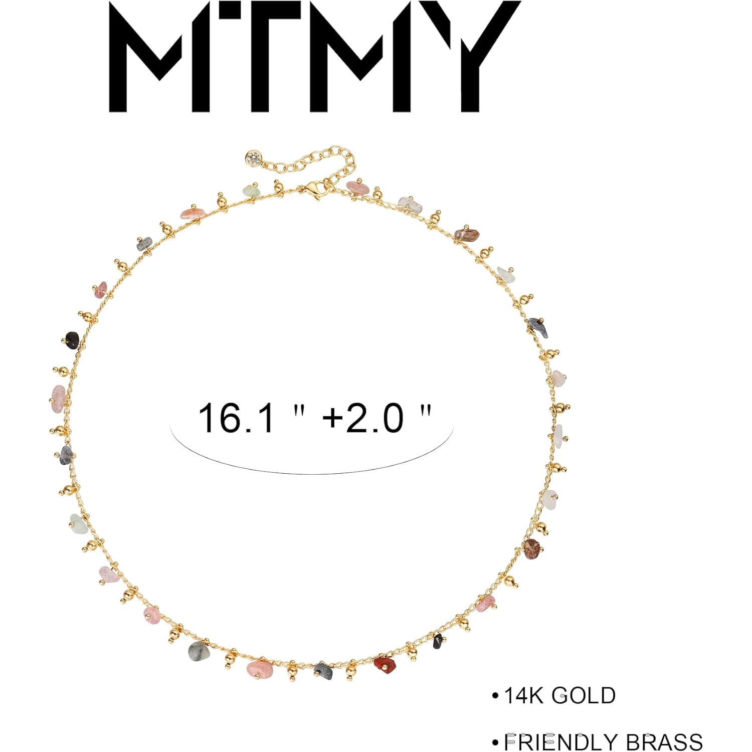 MTMY Beaded Necklaces for Women 14K Gold Plated Dainty Colorful Green/Rose Beaded Pearl Choker Necklace Delicate Boho Choker Necklace Jewelry Gift
