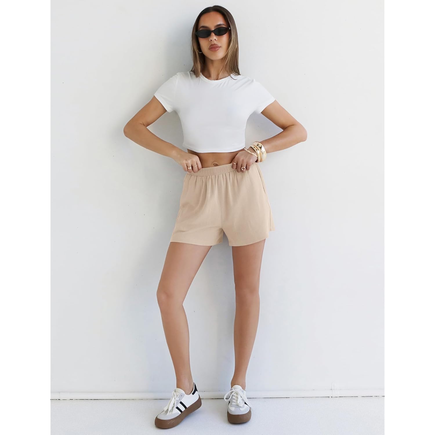 Linen Shorts for Women Summer Beach Casual Shorts Comfy Lightweight Vacation Cruise Outfits Lounge Pants with Pockets