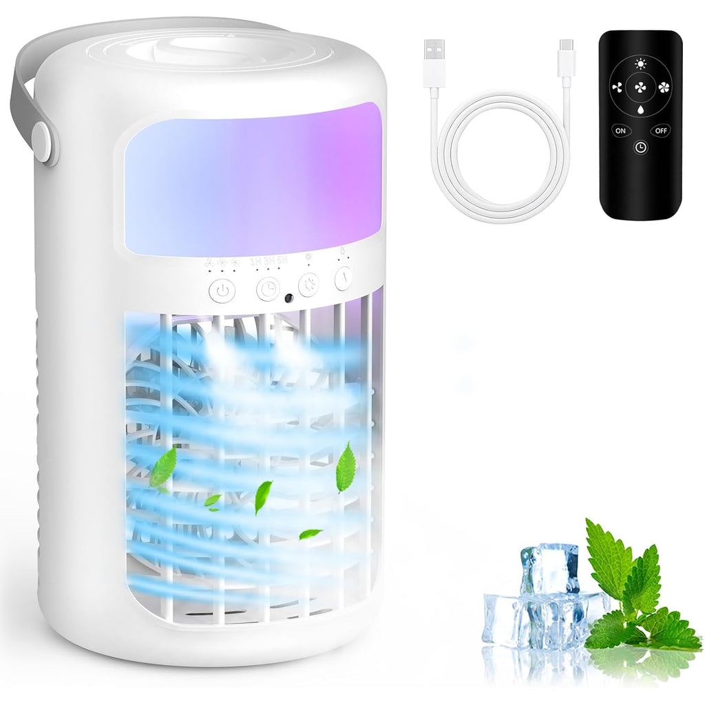 Portable Air Conditioner, 2026 Upgraded 4-In-1 Portable Ice Fan With 3 Cooling Speeds & 1500Ml Water Tank, 2 Cool Mist Ultra-Quiet Desktop Ac Fan With Remote & 2-8H Timer For Bedroom, Office, Home