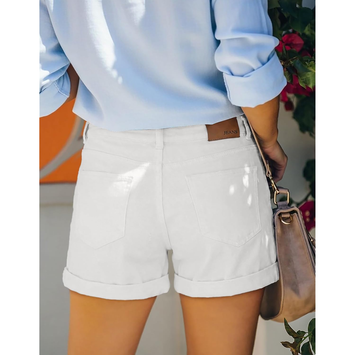 Women Jean Shorts Ripped Mid Rise Stretchy Distressed Casual Denim Shorts