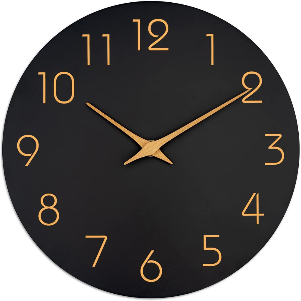 Large Wall Clock 16 Inch Black Battery Operated Silent Non Ticking Simple Minimalist Rose Gold Numbers Clock Decorative For Bedroom Living Room Kitchen Home Office