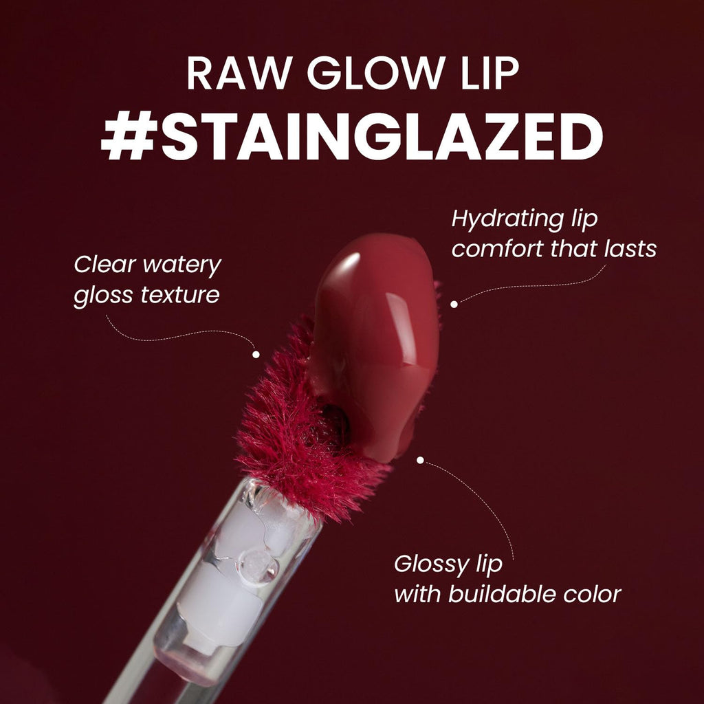 HINCE Raw Glow Lip Tint - Stain Glazed, Glossy Dewy Lip Gloss, Non Sticky & Long Wearing for Natural Glass Glow, Hydrating, Moisturizing Liquid Lipstick, Vegan, 0.13 fl.oz. (RAW ROSE, 02)