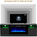 Oneinmil Fireplace Tv Stand With 36" Electric Fireplace, Led Light Entertainment Center, Modern Wood Texture Entertainment Stand With Highlight Storage Cabinet For Tvs Up To 80", 70 Inches, Black