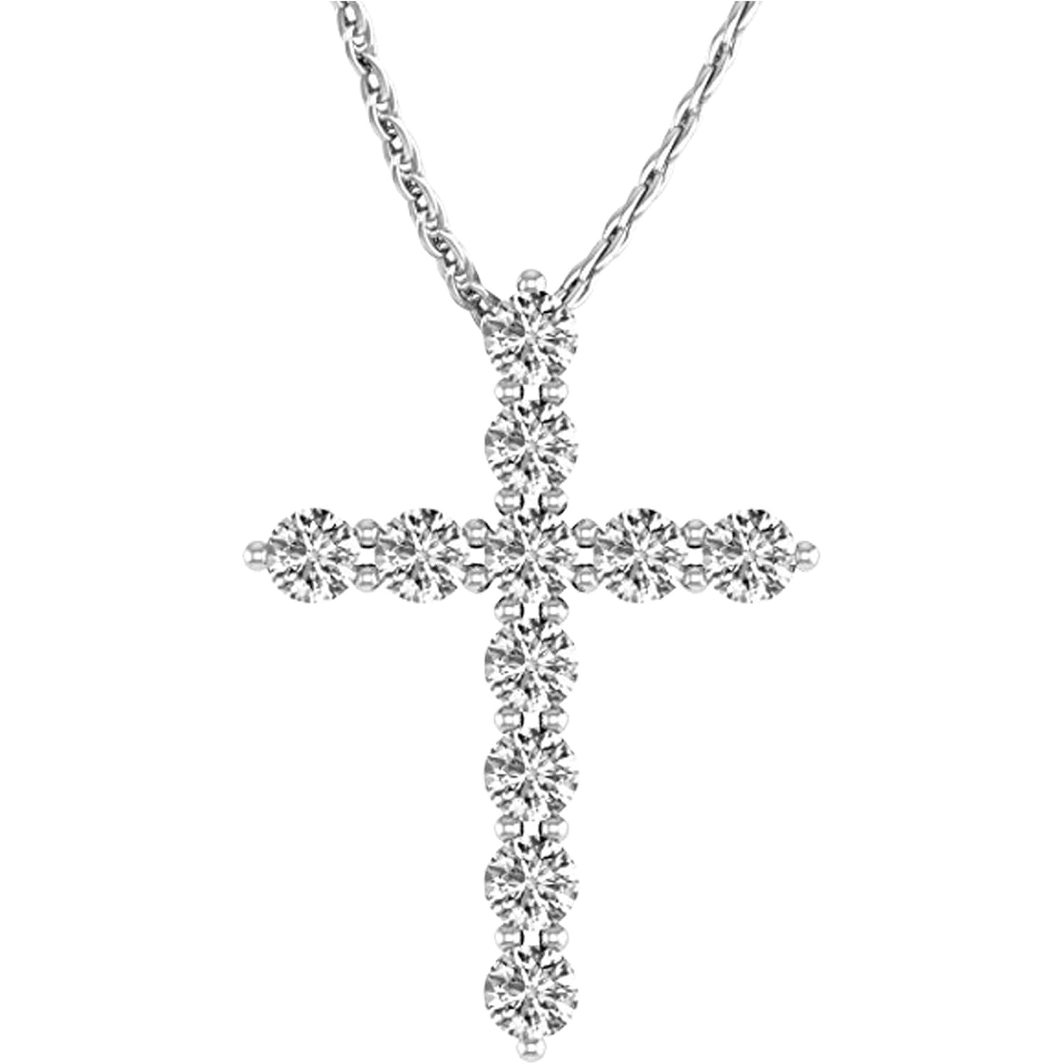 0.5 to 10 Carat 14K White Gold Round Shape Diamond Cross Pendant Necklace Value Collection 16" Gold Chain