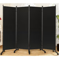 Room Divider 6Ft Folding Privacy Screens With Lockable Wheels, 4 Panel Room Partition For Room Separator, 88" W Freestanding Portable Fabric Wall Dividers For Home Dorm Studio Office, Black