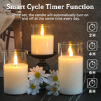 Glass Rechargeable Led Flickering Flameless Candles With Remote And Timer | Fake Candles Flickering Warm Led Flame For Centerpiece Table Decorations, Halloween, Christmas & Home Fall Decor (Pack Of 3)