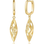 Gold Hoop Earrings 14K Gold Hoop Earrings for Women Dangle Drop Earring for Women Rhombic Twisted Hollow Shape Drop Earring for Womens Dangling 40mm