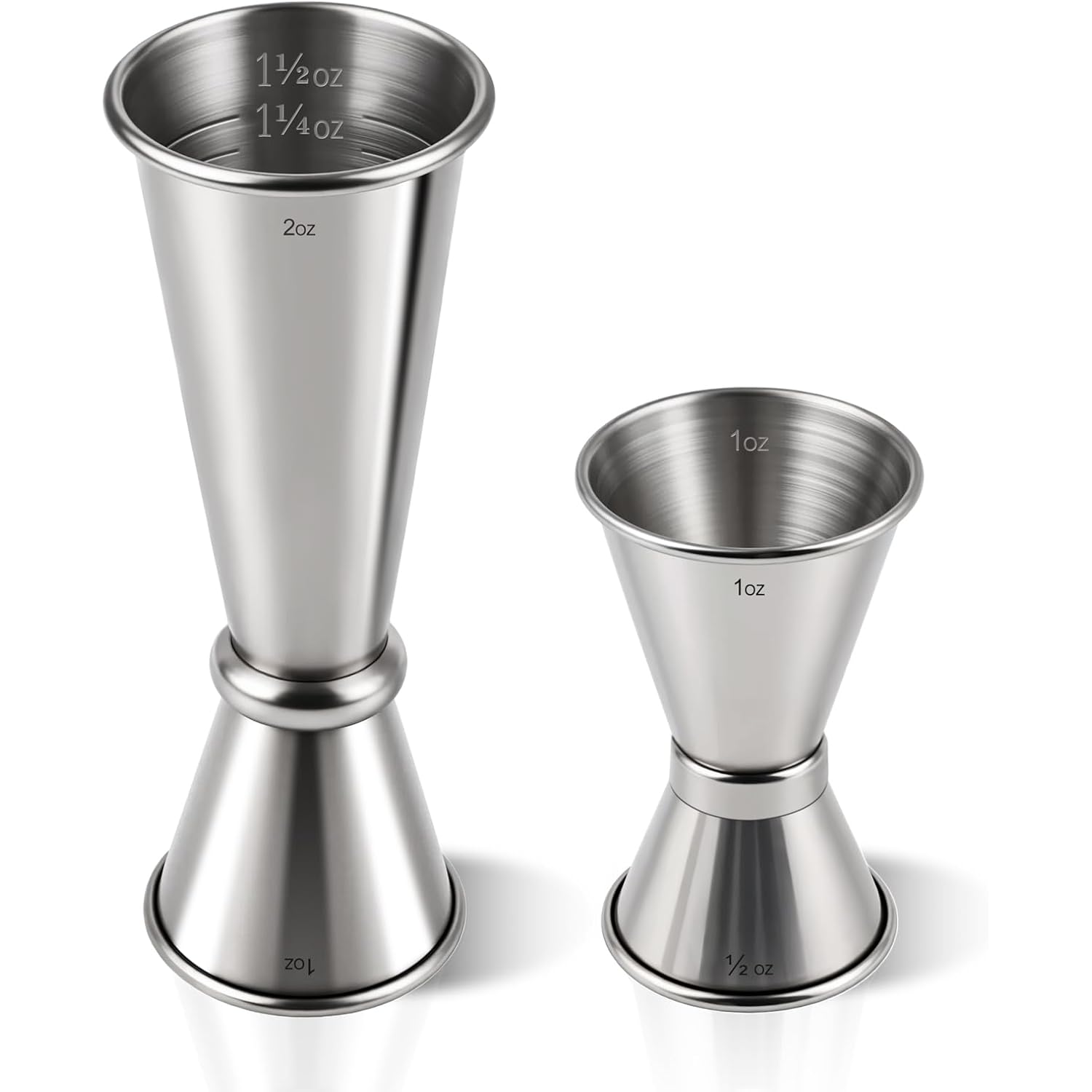 2-Pack Stainless Steel Cocktail Jiggers – Japanese Style Double Measuring Cups For Bartending (1Oz/2Oz + 0.5Oz/1Oz)