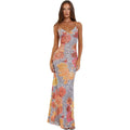 Vancol Women Spaghetti Strap Satin Dresses Backless Hollow Casual Boho V Neck Dress Flowy Dress