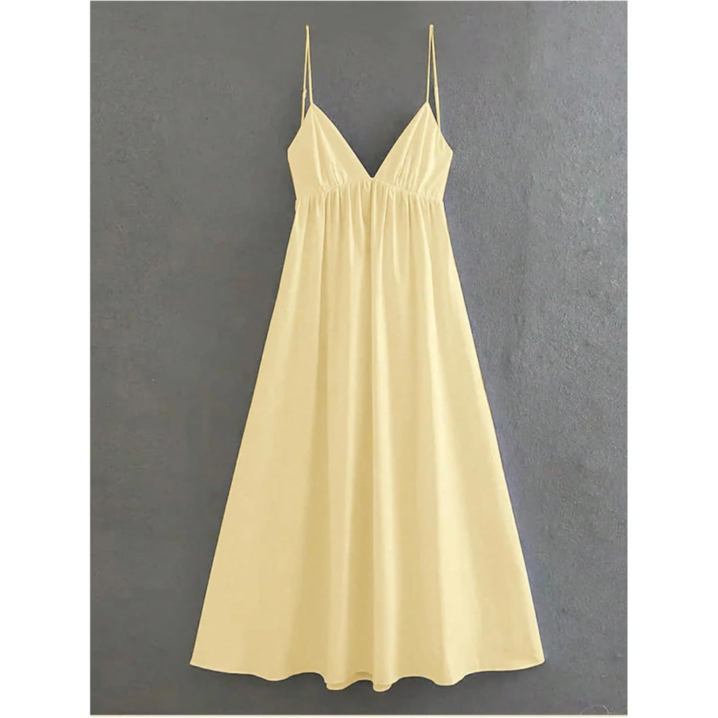 Soly Hux Women'S Summer Dress Backless V Neck Spaghetti Strap Loose Flowy Midi Cami Dresses