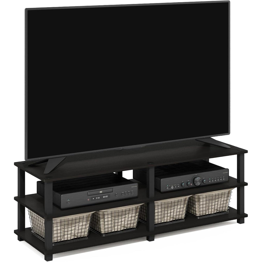Furinno Turn-S-Tube Toolless Assembly 3-Tier Tv Stand, Entertainment Center For Tv Up To 55 Inch, Wide Printer Stand With Storage Shelf, For Living Room, Bedroom, Espresso