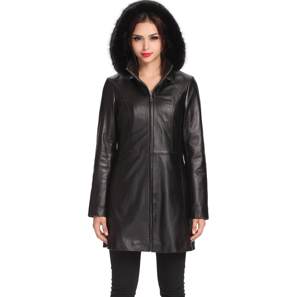 Women Irene Hooded Lambskin Leather Parka Coat (Also Available In Plus Size & Petite)