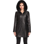 Women Irene Hooded Lambskin Leather Parka Coat (Also Available In Plus Size & Petite)
