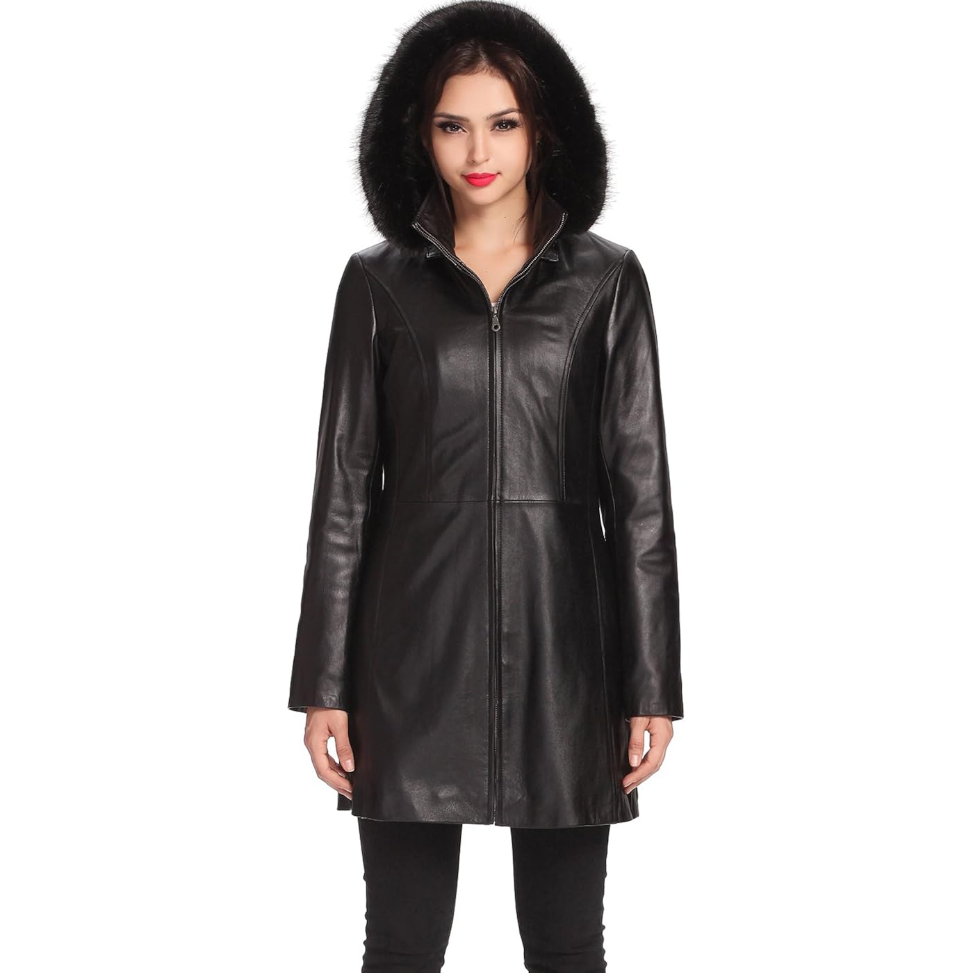 Women Irene Hooded Lambskin Leather Parka Coat (Also Available In Plus Size & Petite)
