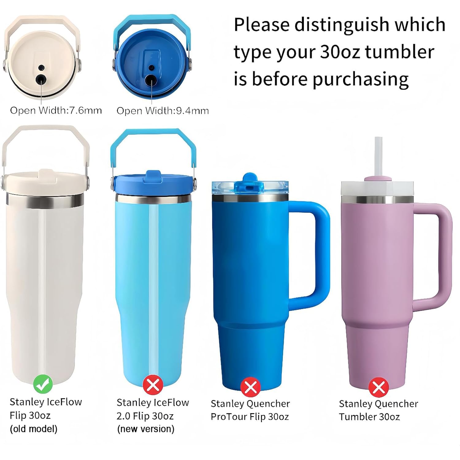 Replacement Straws - Only Compatible With 30 Oz & 64 Oz (Old Model) Stanley Iceflow Flip Straw Tumbler-Accessories Included 6 Straws,1 Cleaning Brush