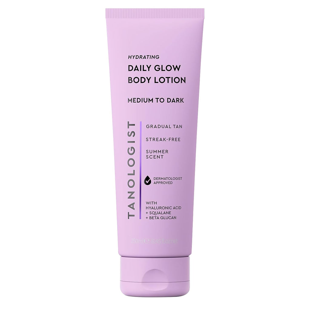 Tanologist Hydrating Daily Glow Body Lotion- Medium/Dark, Buildable & Transfer-Proof Gradual Self Tanner, Summer Fragrance, Natural Not Orange, Lasts 7 Days, Vegan Clean Formula, 8.45 fl oz