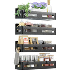 Sevenblue 4 Pack Strong Magnetic Spice Rack for Refrigerator, Multipurpose Magnetic Shelf for Fridge with 4 Hooks for Kitchen and Bathroom Organization, Black