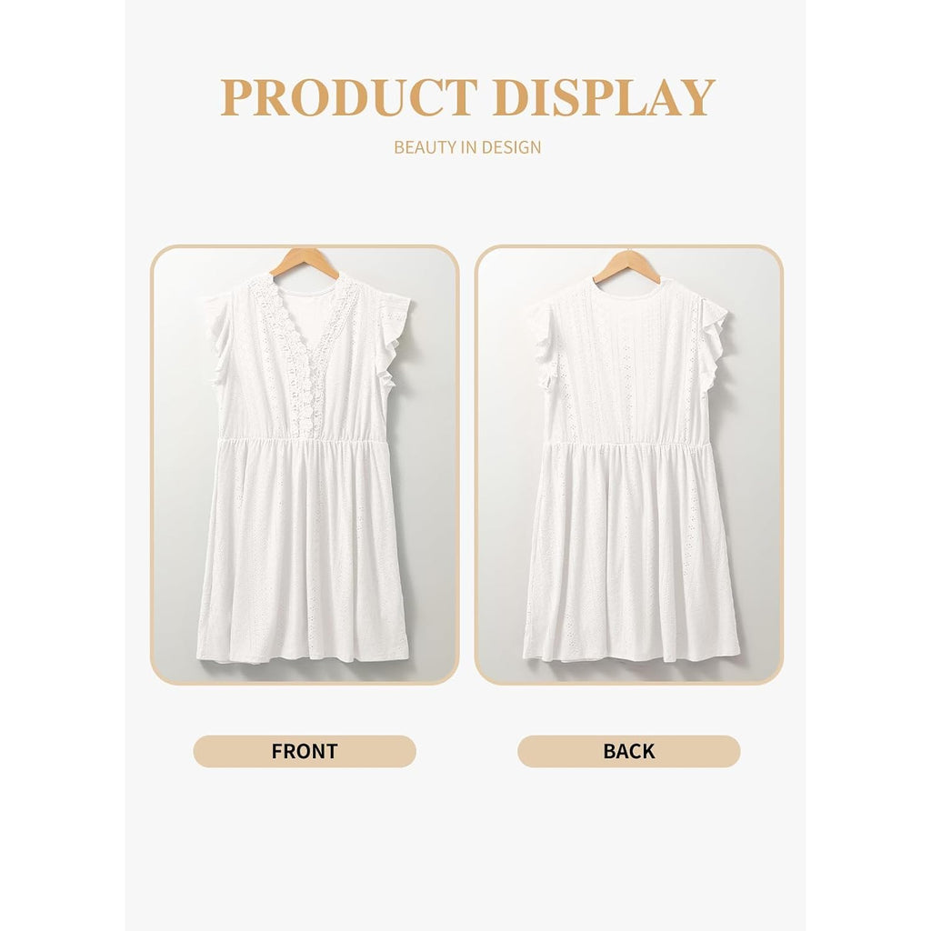 Eytino Plus Size Dresses For Women Summer Ruffle Cap Sleeve Lace V Neck Embroidery Eyelet A Line Dress(1X-5X)