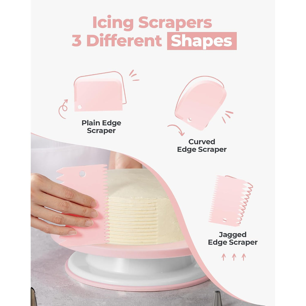 Kootek 158Pcs Cake Decorating Kit, Baking Supplies Tools - Includes Cake Stand Turntable, 64 Icing Piping Tips Set, 2 Frosting Spatulas, 3 Scrapers, 50+2 Pastry Bags, Coupler, Video Tutorial, Booklet