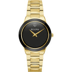 Bulova Ladies' Modern Millenia Gold Stainless Steel 2-Hand Quartz Watch, Blacl Dial Style: 97L175