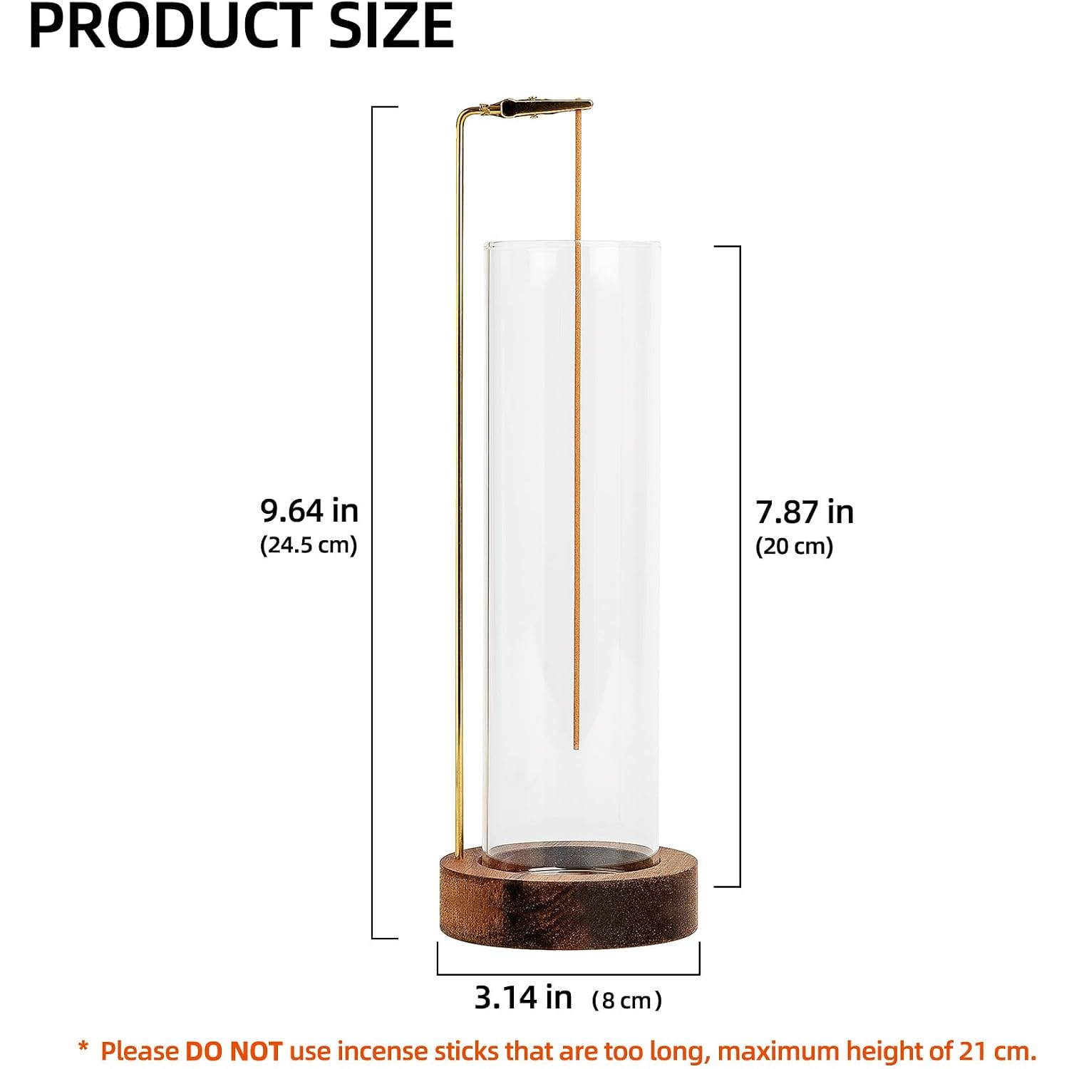 Incense Holder For Sticks, Anti-Ash Flying Incense Burner With 30 Incense Sticks, Detachable Glass Ash Catcher (Wood, Brown)