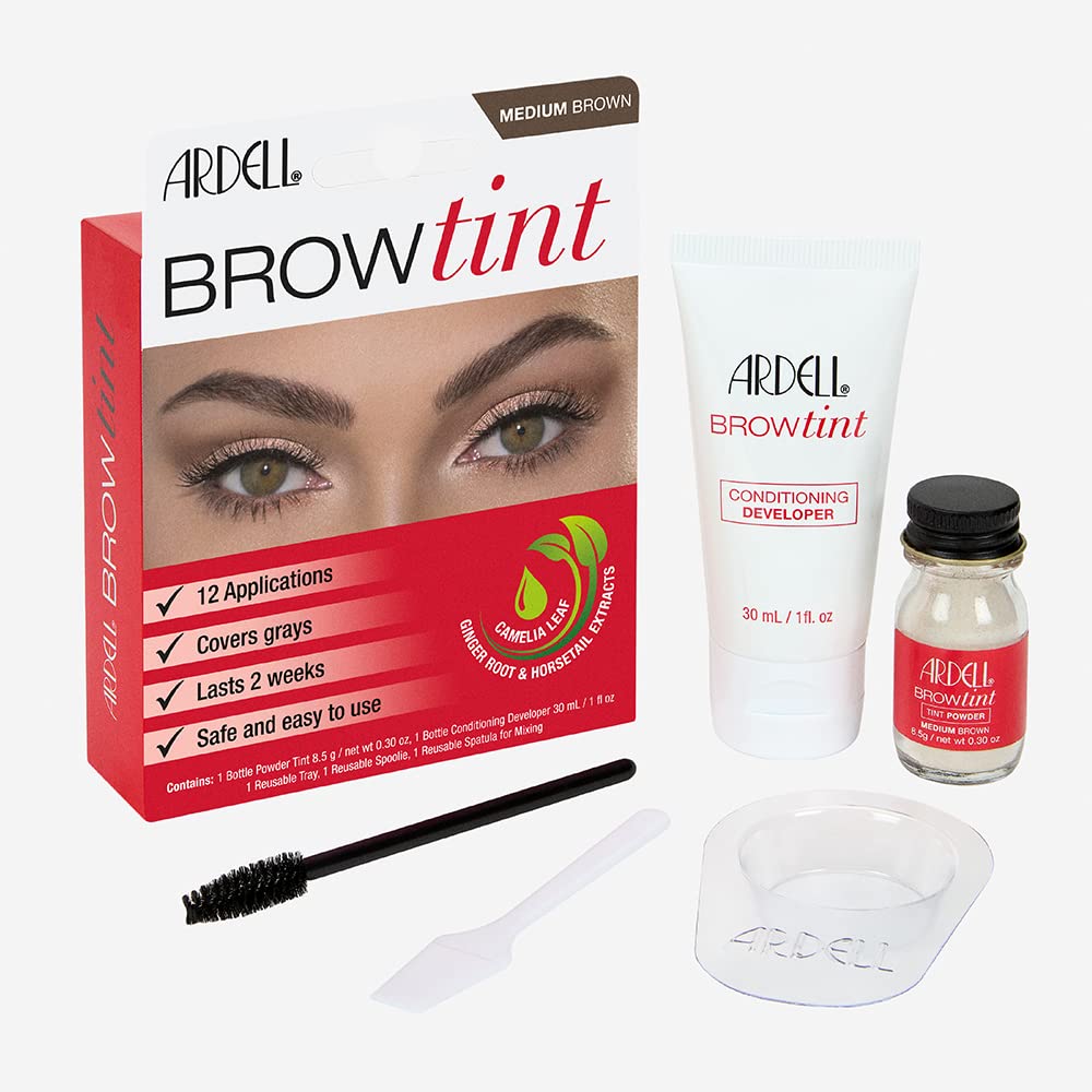 Ardell Brow Tint Kit, Medium Brown Eyebrow Tint Dye, Brow Color, 1 Pack | Enhances Brows With Natural Extracts, Complete Long-Lasting Colors For Fuller, More Defined Eyebrows, Lasts Up To 2 Weeks