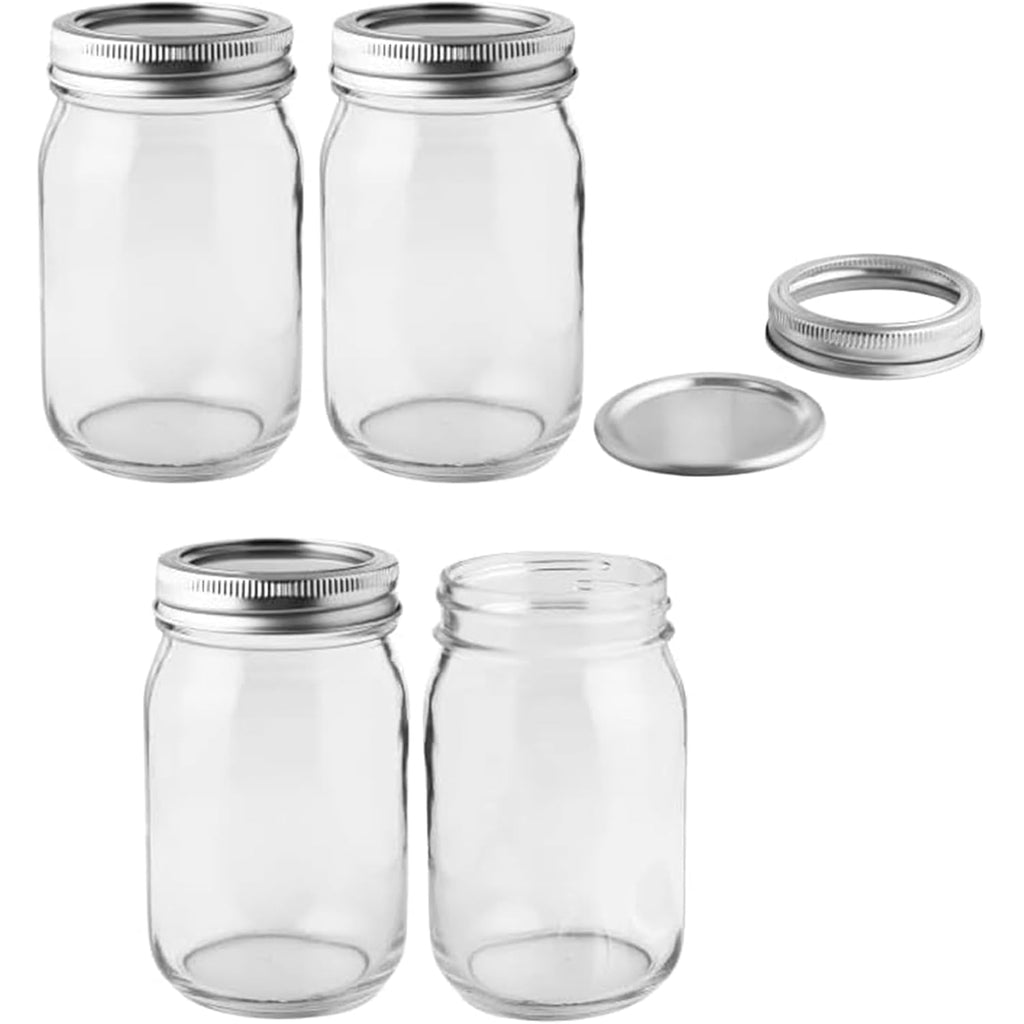 FastRack Regular Mouth Mason Jars 16 oz with Airtight Lids – Pack of 4 | Empty Glass Canning Jars for Food Storage, Fermentation, Pickling Canning, Meal Prep, Pantry Organization & Kombucha Brewing