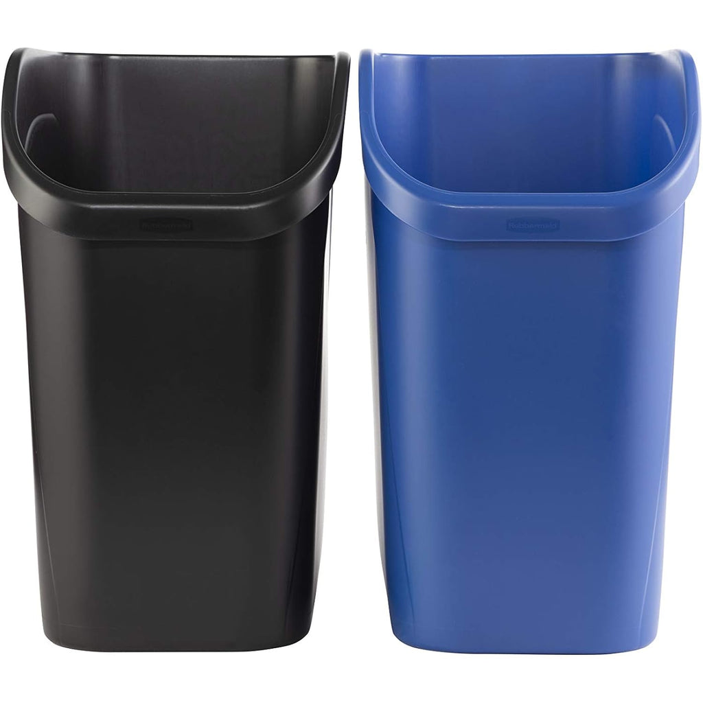 Rubbermaid Undercounter Small Trash Can, 2 Pack Blue And Black For Recycling/Waste, 9.4-Gallon, Fits Under Sink/Desk/Cabinet For Use In Kitchen/Bathroom/Office