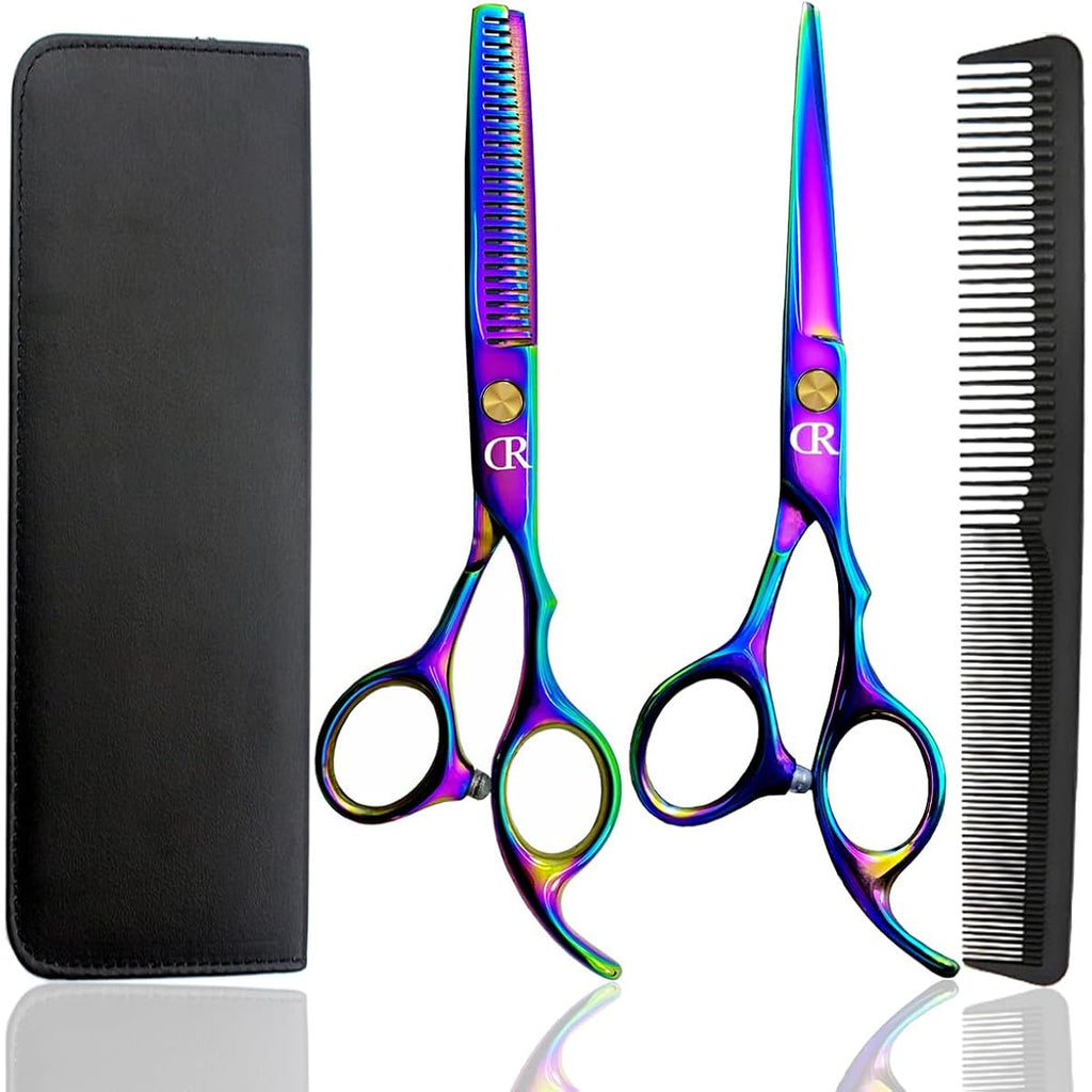 Professional Hair Cutting Shears Set,6 Inch Barber Hair Cutting Scissors Kit,Hairdressing Thinning Shears For Hair Cutting,Sharp Blades Haircut Scissors Kit For Women/Men/Kids (Rainbow) (Rainbow)