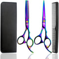 Professional Hair Cutting Shears Set,6 Inch Barber Hair Cutting Scissors Kit,Hairdressing Thinning Shears For Hair Cutting,Sharp Blades Haircut Scissors Kit For Women/Men/Kids (Rainbow) (Rainbow)