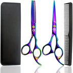 Professional Hair Cutting Shears Set,6 Inch Barber Hair Cutting Scissors Kit,Hairdressing Thinning Shears For Hair Cutting,Sharp Blades Haircut Scissors Kit For Women/Men/Kids (Rainbow) (Rainbow)