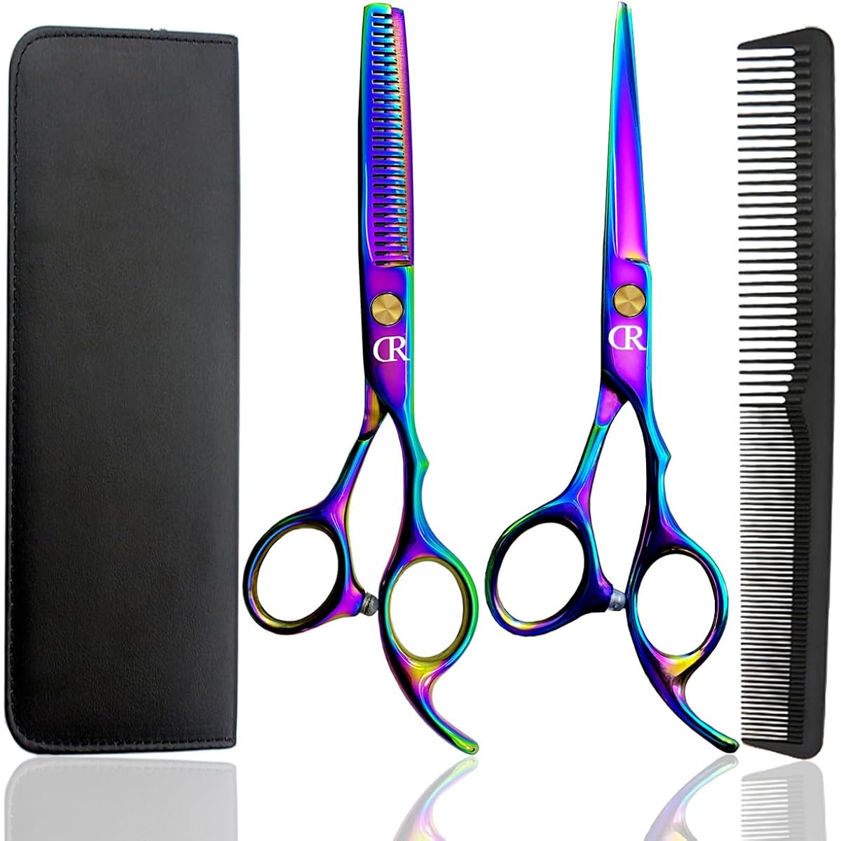 Professional Hair Cutting Shears Set,6 Inch Barber Hair Cutting Scissors Kit,Hairdressing Thinning Shears For Hair Cutting,Sharp Blades Haircut Scissors Kit For Women/Men/Kids (Rainbow) (Rainbow)
