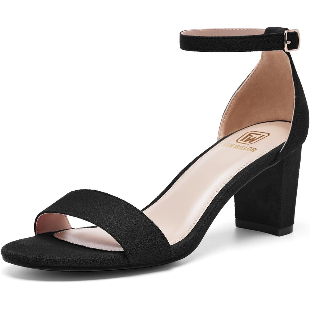 Fw Fran Willor Women Open Toe Low Chunky Short Heels Ankle Strap Block Heel Sandals Party Dress Wedding Pump Shoes