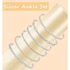 Tornito 8Pcs Ankle Bracelets for Women Stainless Steel Waterproof Layered Cuban Figaro Link Chain Rope Paperclip Herringbone Satellite Bead Anklets Set Summer Beach Jewelry Gold Silver Tone 8.5 Inch