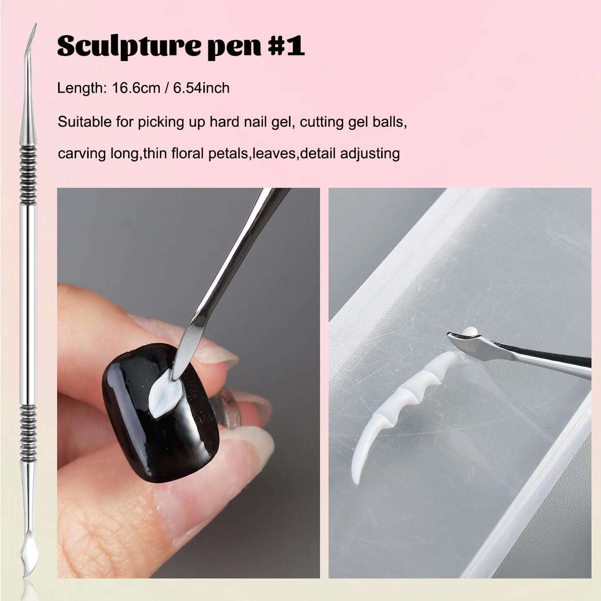 Fcozpjk Nail Art Sculpture Pen, 3PCS Double-head Stainless Steel 3D Gel Art Sculpting Pens Dotting Tools Acrylic Powder Flower Design Carving Modeling for Builder Gel Chrome Powder Applicator Manicure