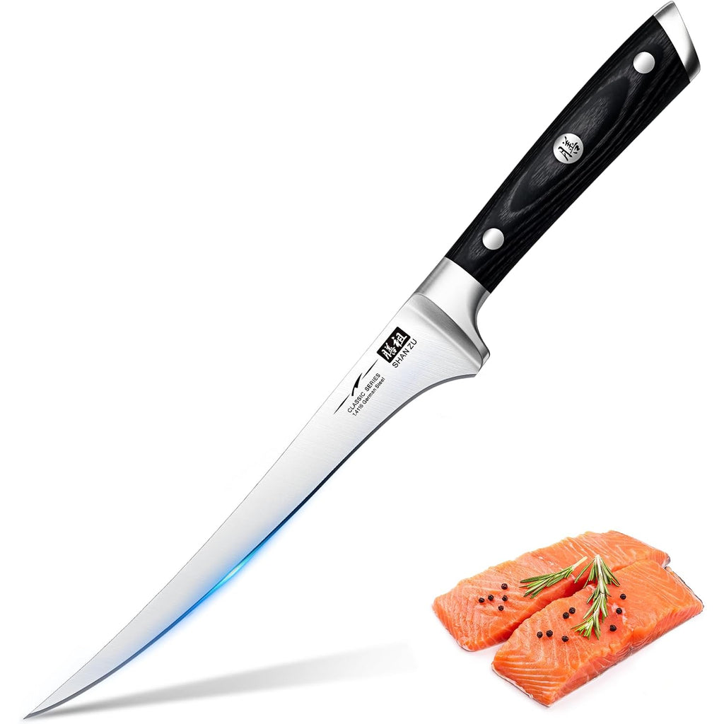 Shan Zu Fillet Knife 7 Inch- Edge Deboning Fish And Meat Boning Knife, Professional Super Sharp Fish Knives Made Of German Stainless Steel Boning Knives With Full Tang Handle