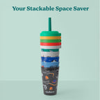 Reduce Gogo'S Kids Portable Tumbler Cups With Lids And Spill-Proof Straws - 5 Pack Of Stackable 12 Oz Tumblers With Twist-On Lids - Easy Storage, Dishwasher Safe - New Explorer