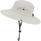 Womens Summer Sun-Hat Outdoor UV Protection Fishing Hat Wide Brim Foldable-Beach-Bucket-Hat with Ponytail-Hole