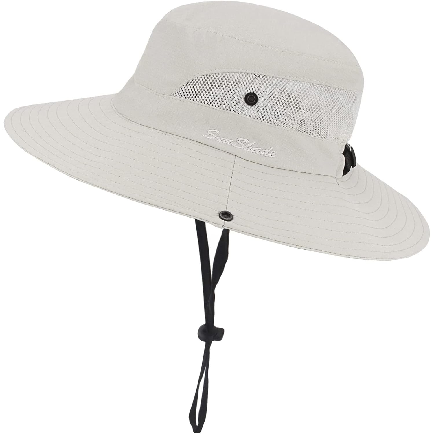 Womens Summer Sun-Hat Outdoor UV Protection Fishing Hat Wide Brim Foldable-Beach-Bucket-Hat with Ponytail-Hole