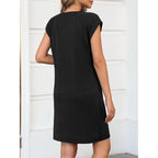 Wenrine Womens Summer T Shirt Dress Casual Cap Sleeve Crewneck Loose Shift Mini Dresses